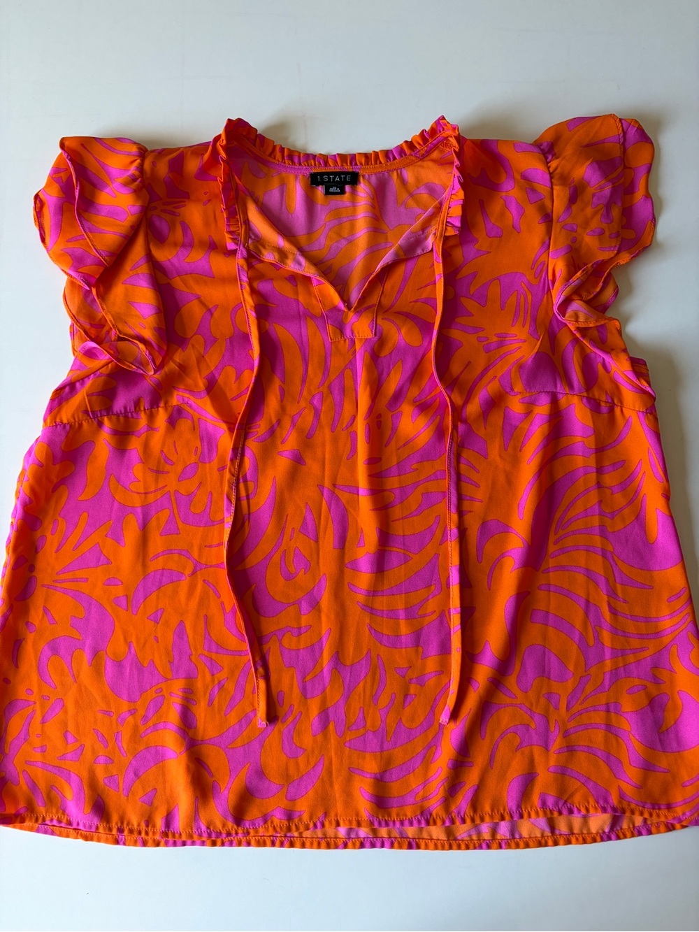 1. State Pink Orange Tank Top Women’s XL Flutter Sleeveless Blouse Summer Boho